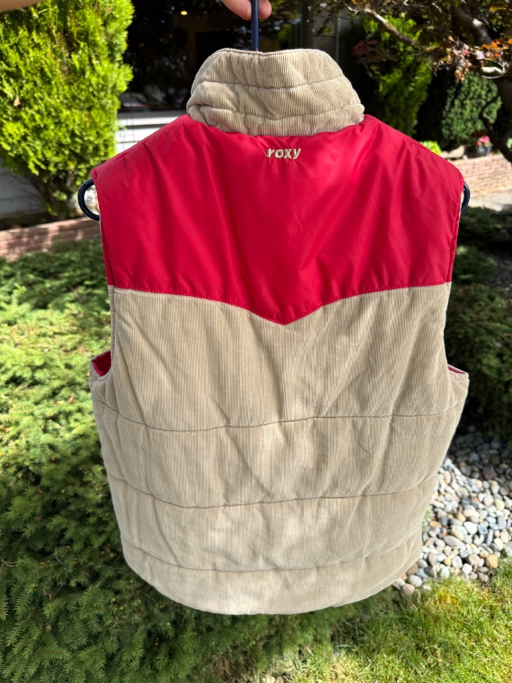 ROXY Vintage 90s Y2K Corduroy Red & Tan Reversible Bomber Puffer Vest Women’s M. - Picture 4 of 10